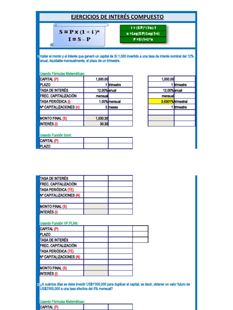 Ejercicios de Interés Compuesto y Cálculos | PDF | Tasas de interés ...