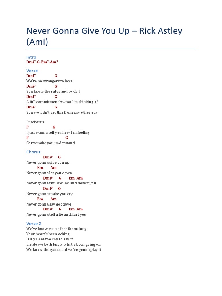 Rick Astley Never Gonna Give You Up Lyrics