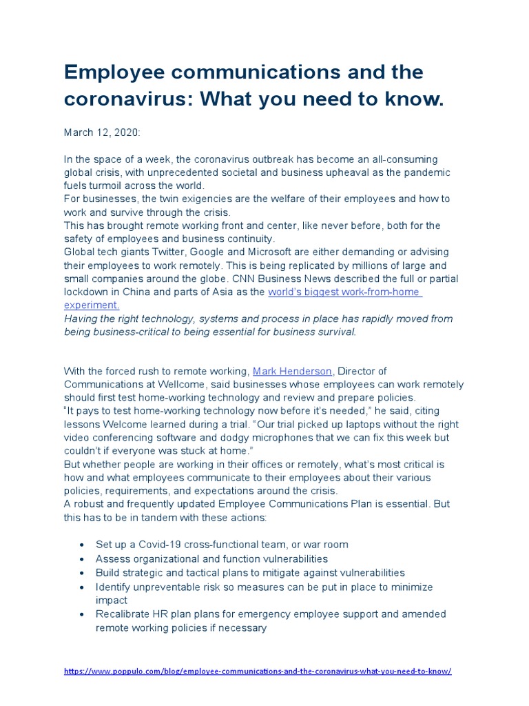 Employee Communication Strategies for COVID-19 | PDF | Telecommuting ...