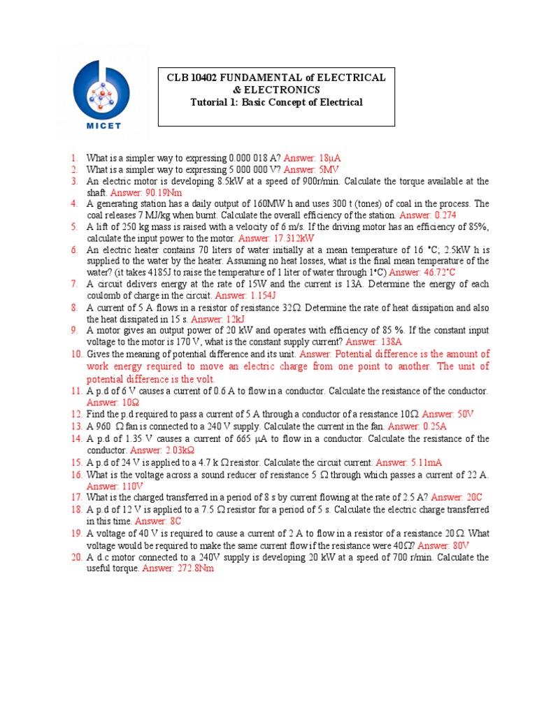 Basic Electrical Concepts and Calculations | PDF | Voltage | Electrical ...