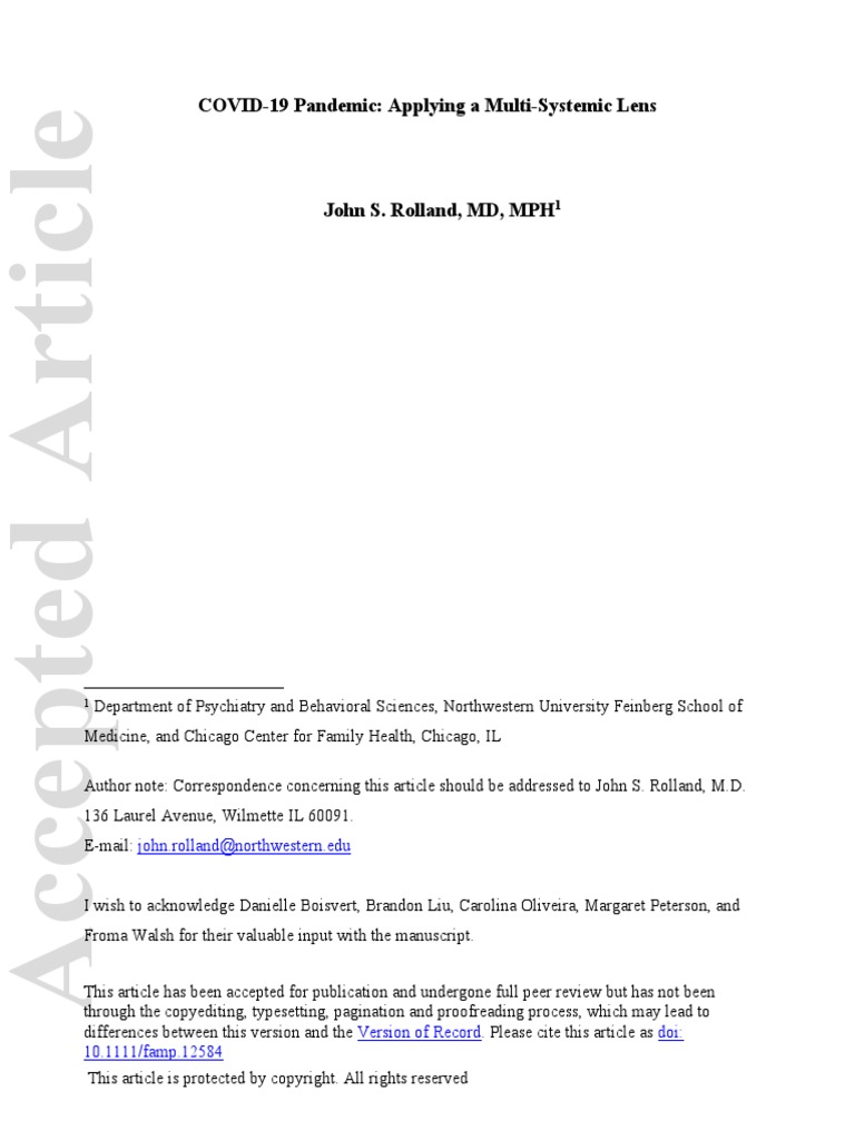 COVID-19 Pandemic: Applying A Multi-Systemic Lens. John S. Rolland, MD ...