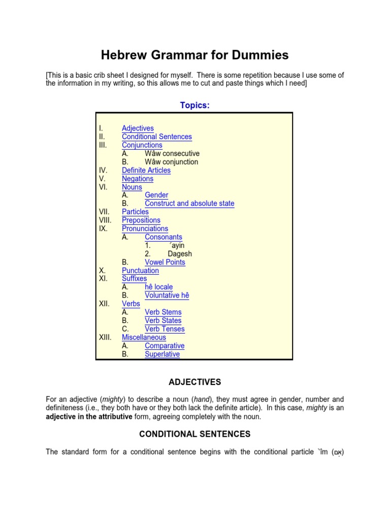 Hebrew Grammar HebrewGrammarforDummies PDF | PDF