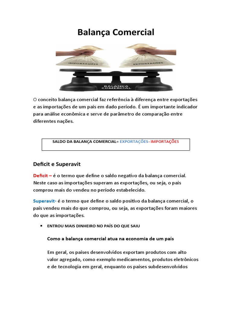 Conceito e Importância da Balança Comercial | PDF | Produto interno ...
