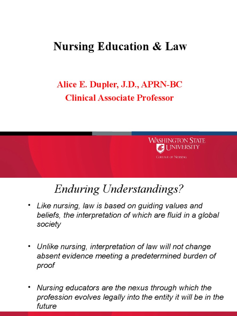 Nursing Education & Law Alice E. Dupler, J.D., APRNBC Clinical