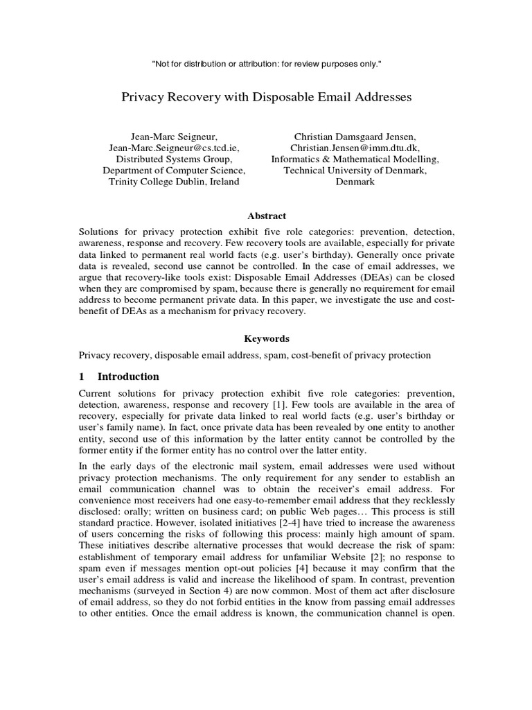Privacy Recovery via Disposable Emails | PDF | Email Spam | Privacy