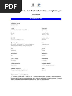 Air Suvidha Exemption Form Details For International Arriving 