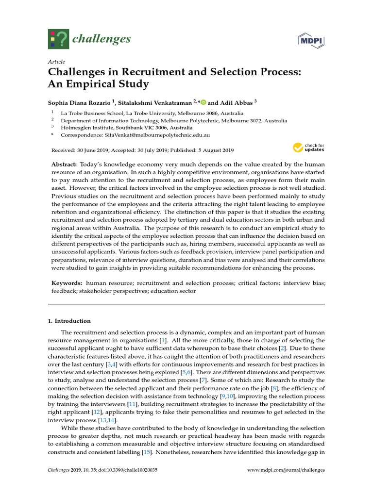 Challenges: Challenges in Recruitment and Selection Process: An ...