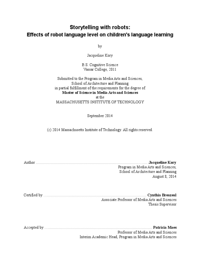 Storytelling With Robots:: Effects of Robot Language Level On Children ...