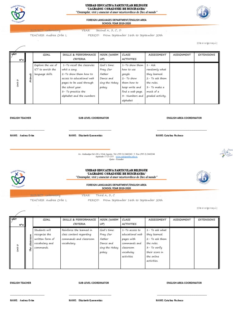 Subject: Laboratory Year: Second A, B, C, D - TEACHER: Andrea Orbe L ...
