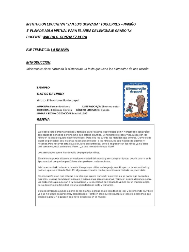 Reseña para Niños: Ejemplo y Partes | PDF