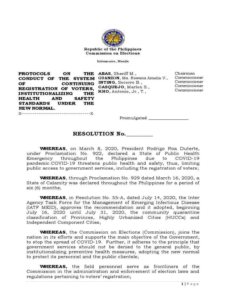 Voter Registration Protocols in COVID-19 | PDF | Wellness | Medical