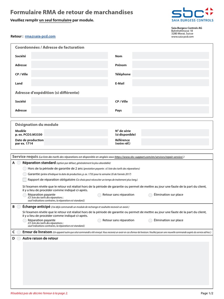 24-302 FRA Formular Returned-Goods PDF | PDF | Business | Informatique ...