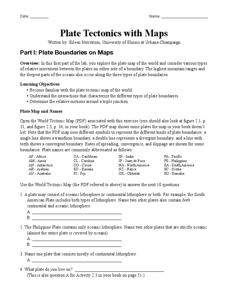 Plate Tectonics Lab 1 PDF Plate Tectonics Structure Of The Earth