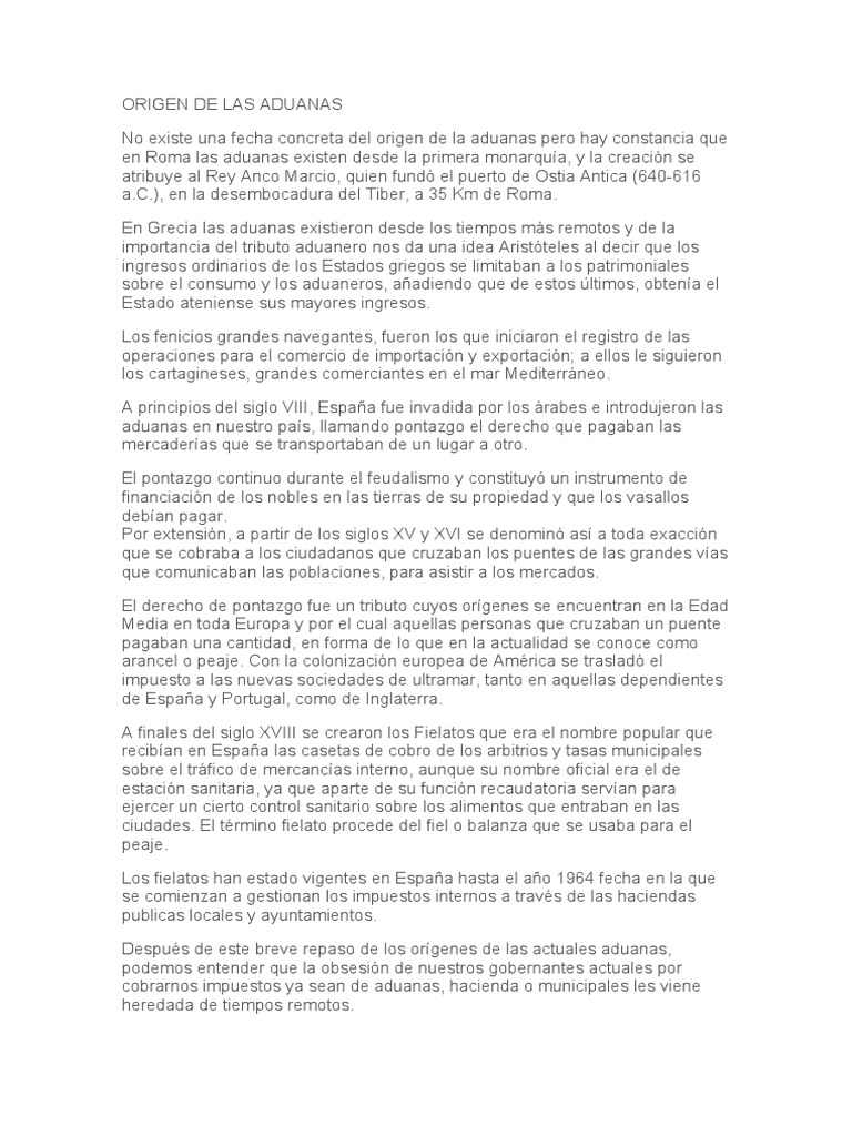 Origen De Las Aduanas Pdf Aduana El Comercio Internacional
