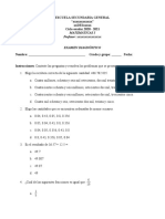 Examen Diagnóstico Matemáticas 1 Secundaria