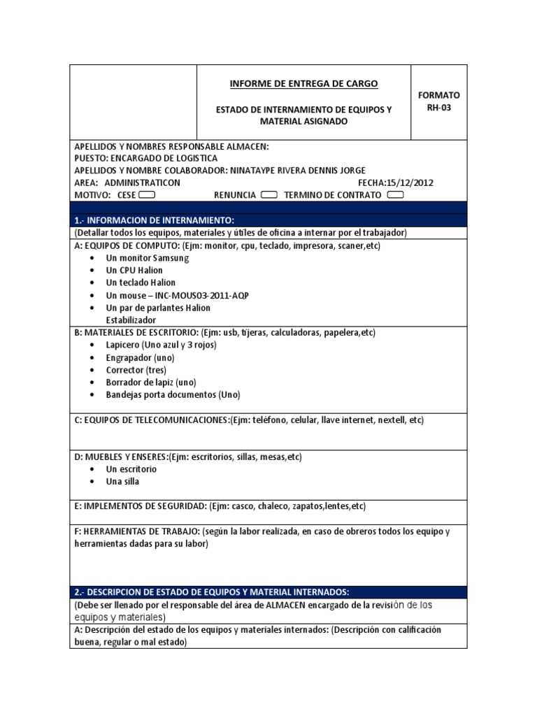 Formato RH-03 | PDF | Equipo de oficina | Hardware de la computadora