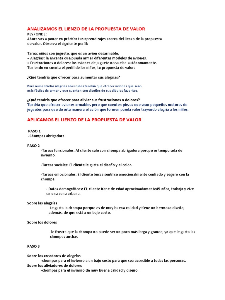 Analizamos El Lienzo de La Propuesta de Valor | PDF | Cliente | Juguetes