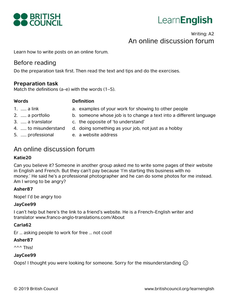 An Online Discussion Forum: Before Reading | PDF | Language Arts ...