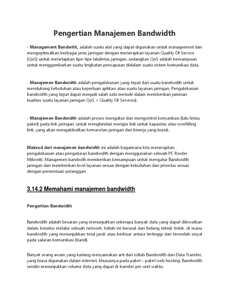 Pengertian Manajemen Bandwidth Pdf