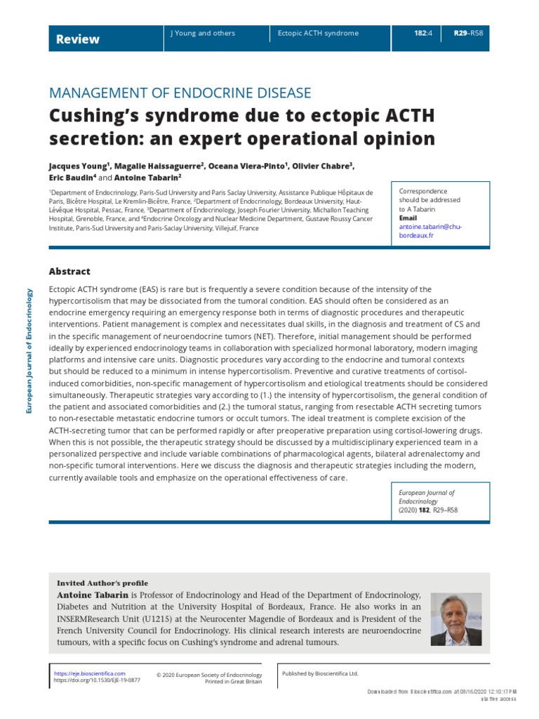 Cushing's Syndrome Due To Ectopic ACTH Secretion An Expert Operational