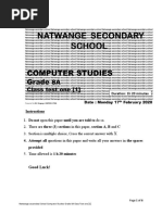 Computer Studies Grade 8 Test 1 From Natwange Secondary School.