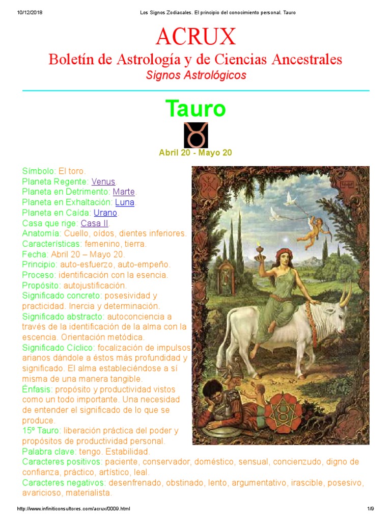 Los Signos Zodiacales. El Principio Del Conocimiento Personal. Tauro, PDF, Zeus