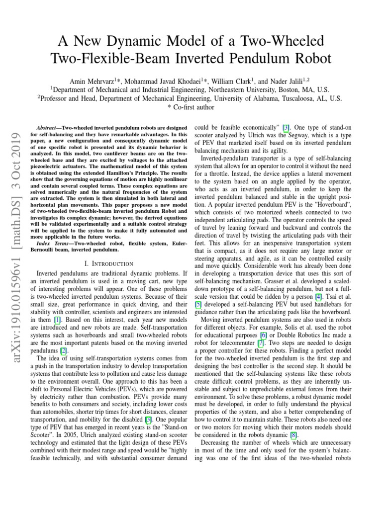 A New Dynamic Model of A Two-Wheeled PDF | PDF | Control Theory ...