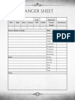 Ranger Sheet: Ranger Level Experience Move Fight Shoot Armour Will Health Current Health Recruitment