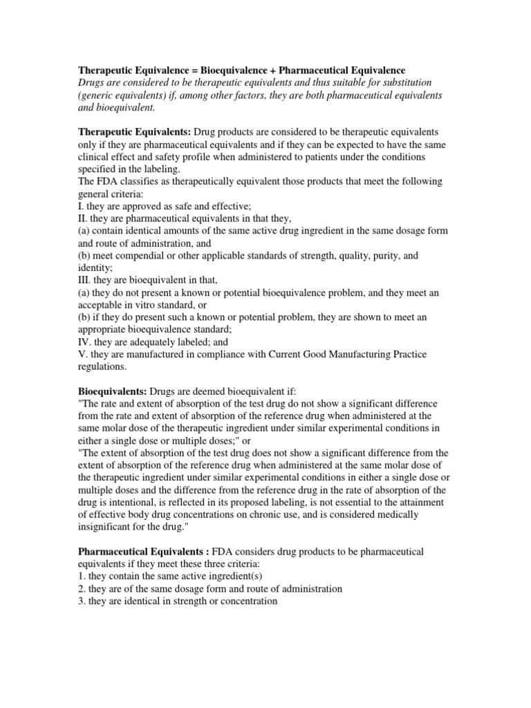 Therapeutic Equivalence PDF