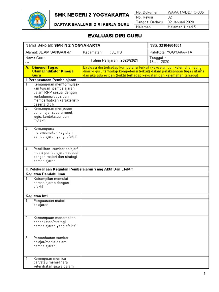 4a Daftar Evaluasi Diri Kerja Guru