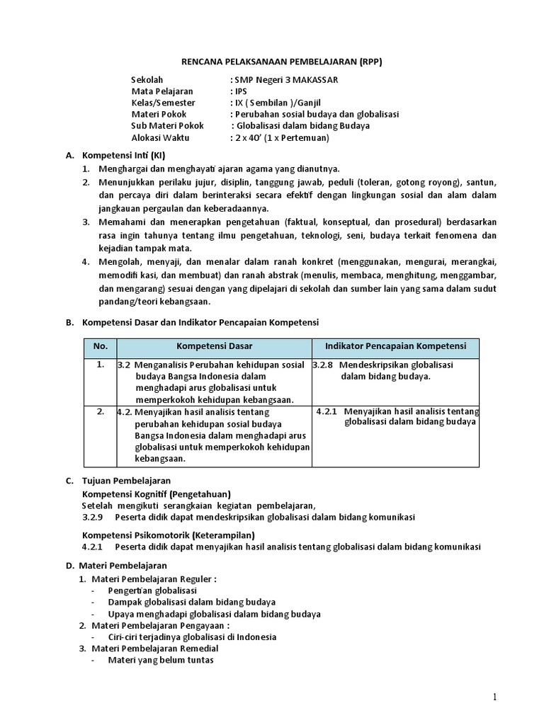 Rpp Globalisasi Budaya