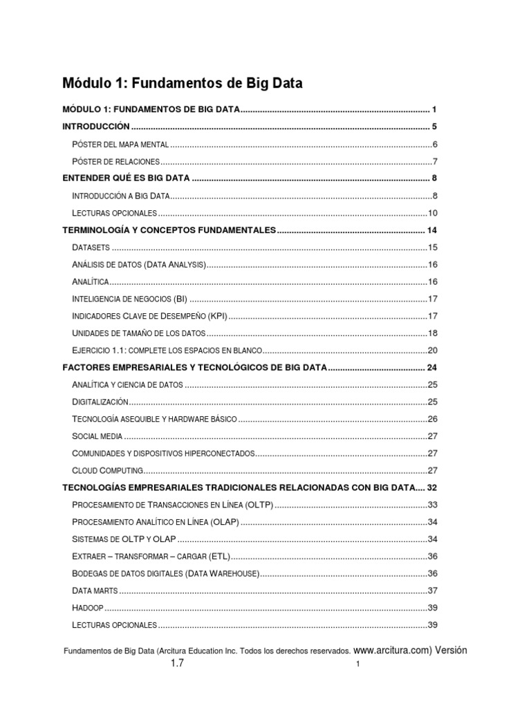 Fundamentos de Big Data en PDF | PDF | Big Data | Almacén de datos