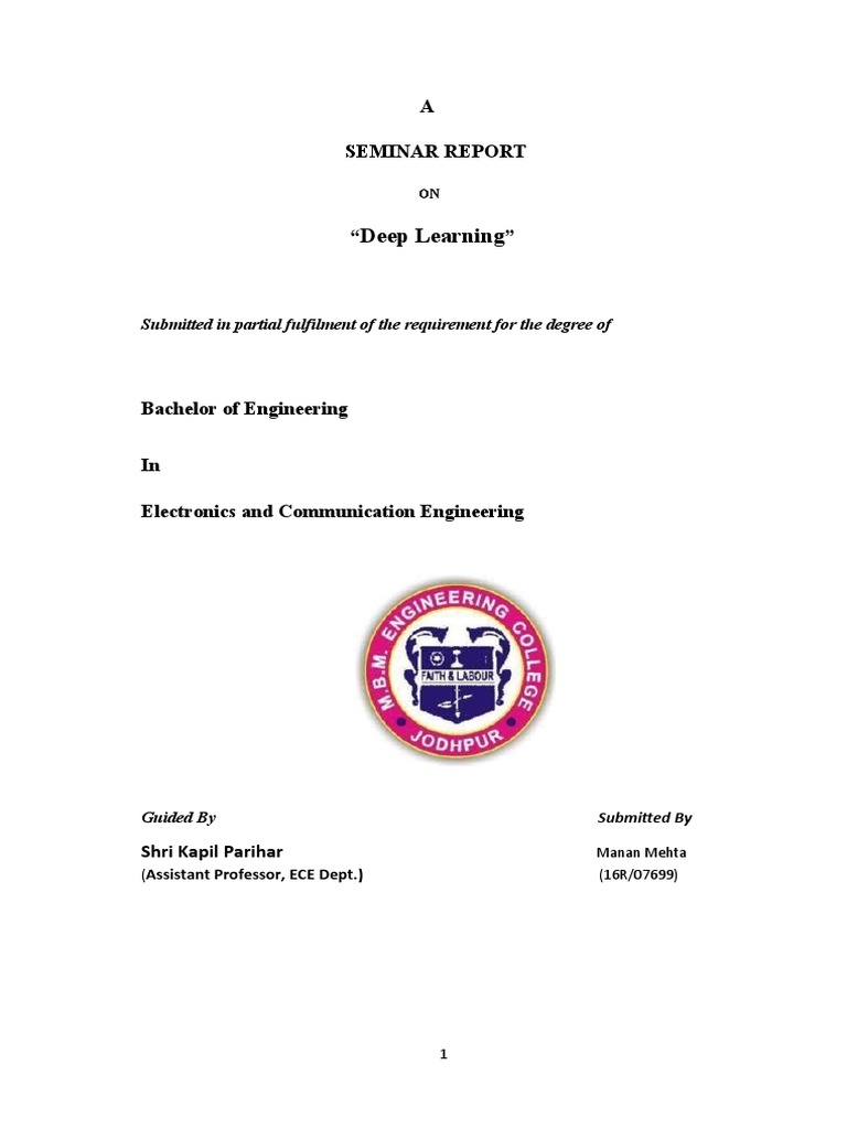 Deep Learning Seminar Report | PDF | Deep Learning | Artificial Neural ...