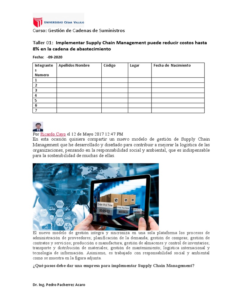 Taller 01 GCS | PDF | Gestión de la cadena de suministro | Logística