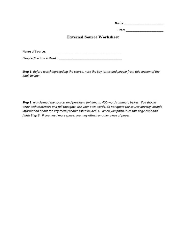 External Source Worksheet | PDF
