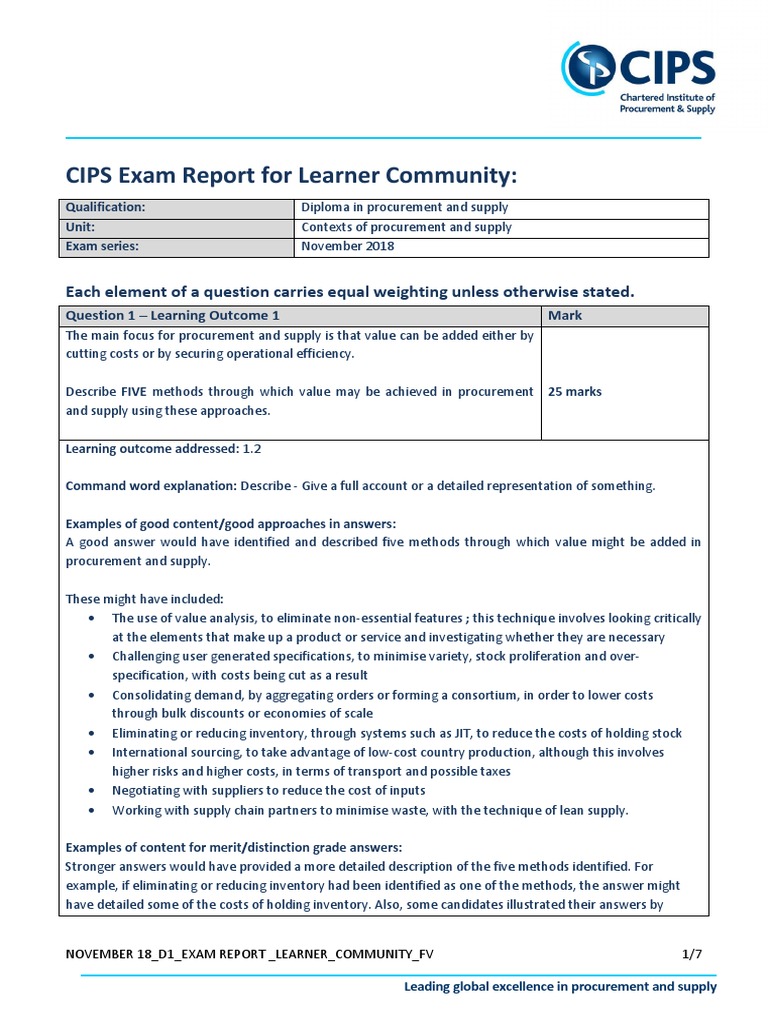 CIPS Exam Report For Learner Community:: Each Element of A Question ...