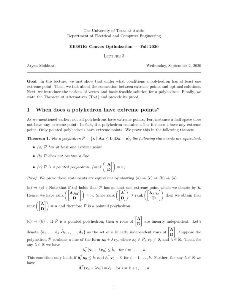 1 When Does A Polyhedron Have Extreme Points? J ( X) J ( X) PDF