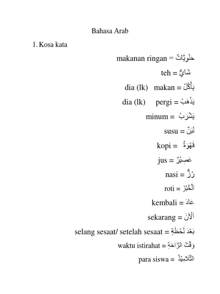 Kosa Kata Bahasa Arab Makanan dan Minuman | PDF | Kesehatan Holistik