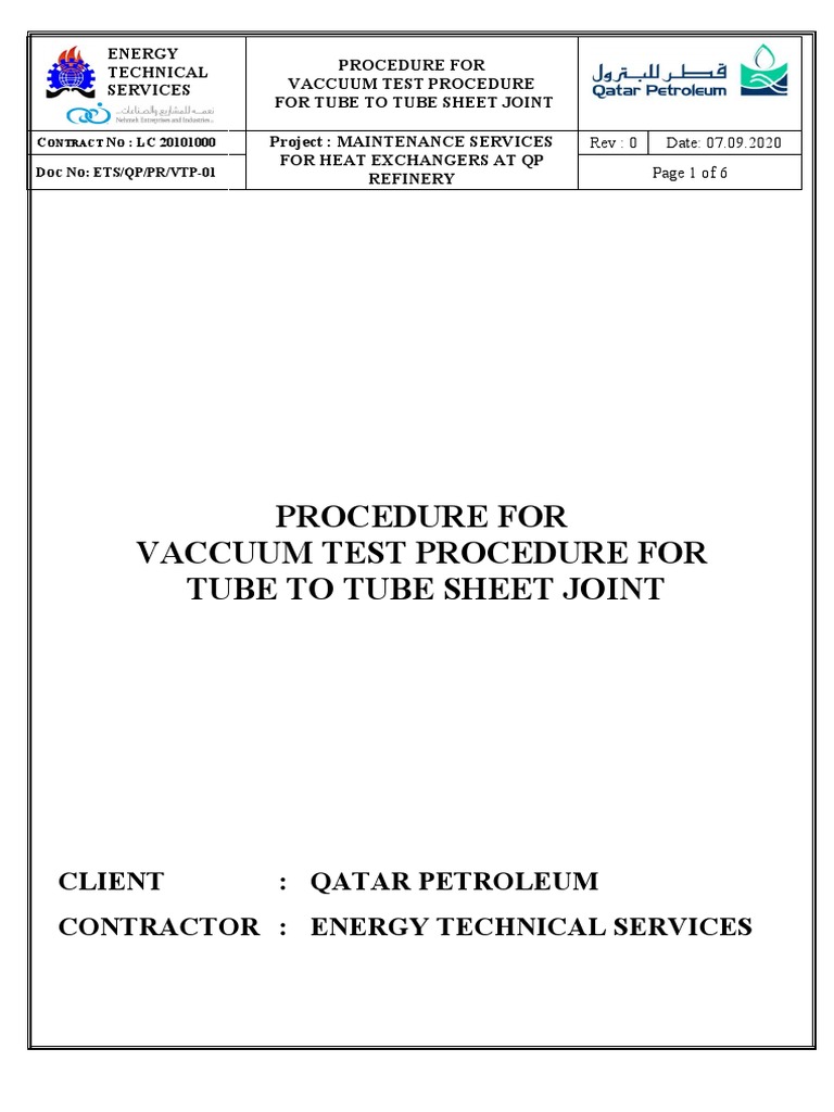 Procedure For Vacuum Test Procedure For Tube To Tubesheet Joint Rev.0
