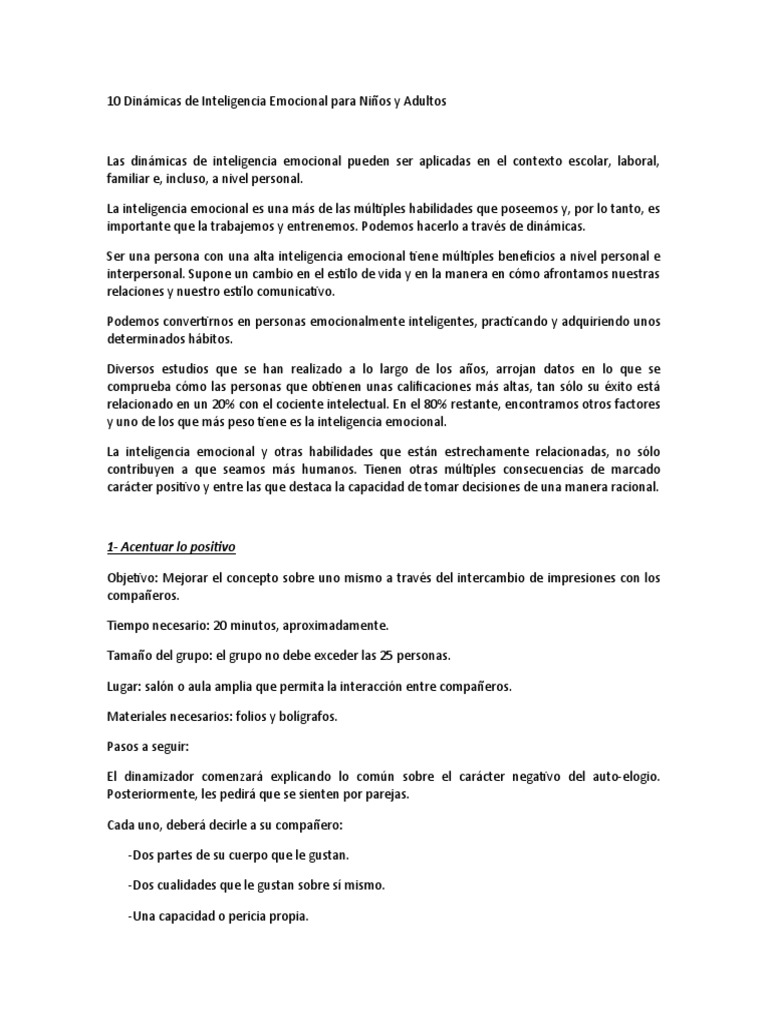 Dinámicas de Inteligencia Emocional para Adultos | PDF | Inteligencia ...
