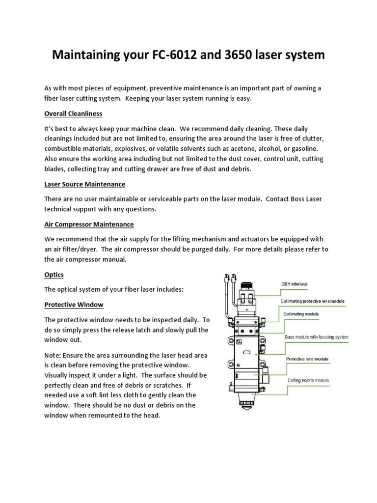 BOSS Fiber Laser Maintenance Manual PDF Duct (Flow) Laser