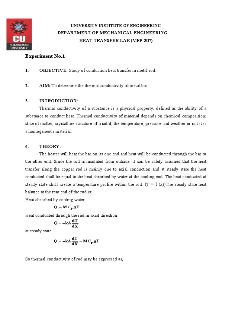 Experiment 1.thermal Conductivity of Metal Rod3 PDF Thermal