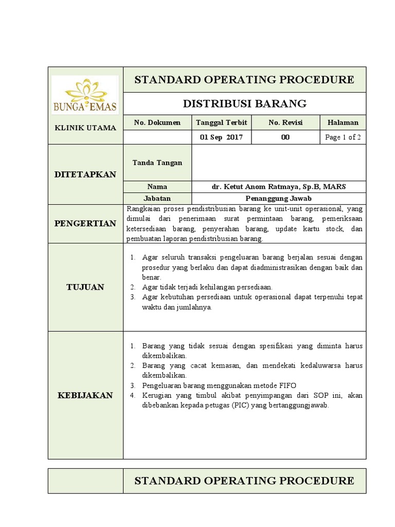 SOP Distribusi Barang | PDF