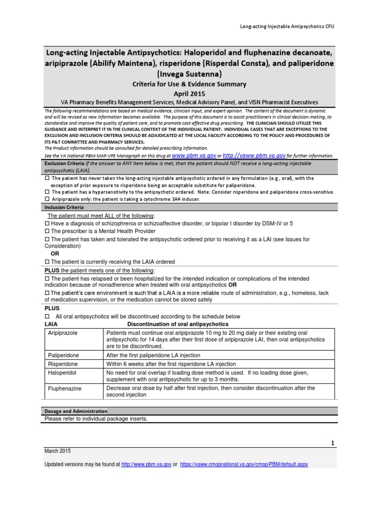 Paliperidone Long Acting Injection Invega Sustenna Criteria For Use ...