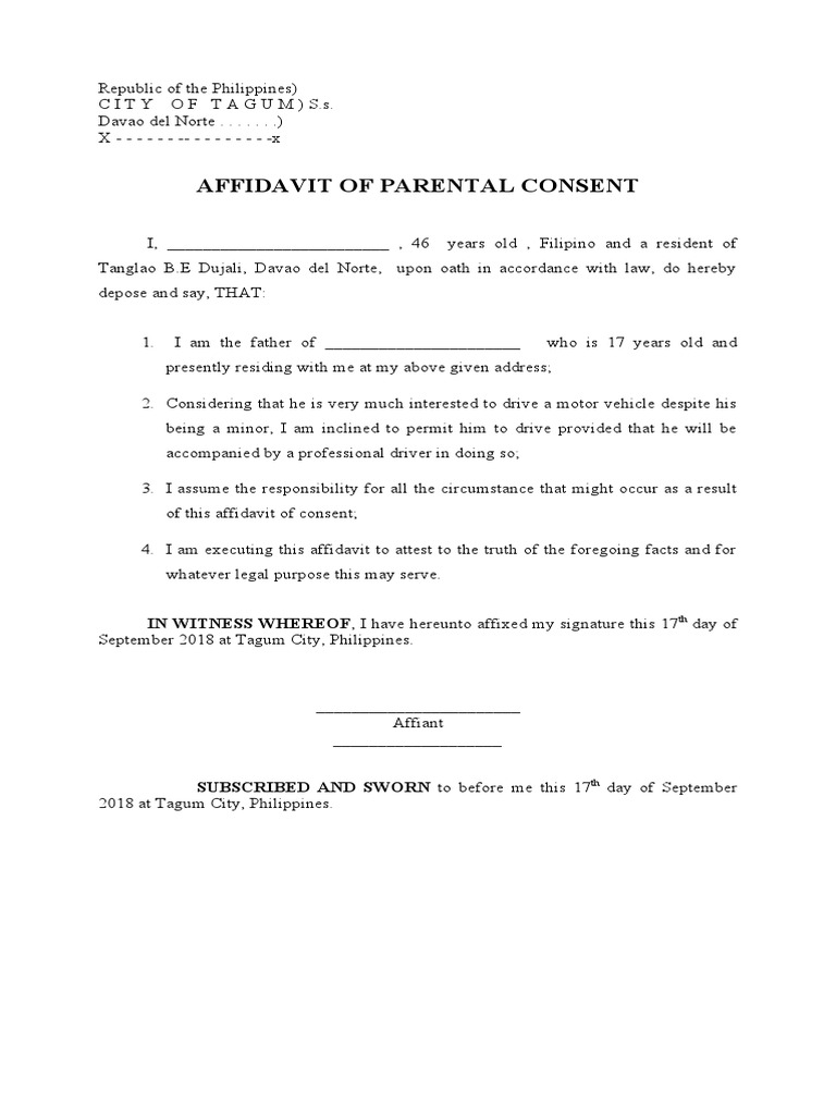 Parental Consent Affidavit for Student License | PDF | Social Science | Law