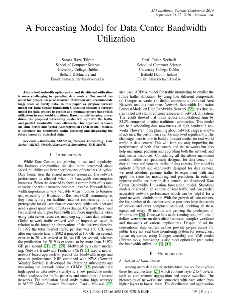Forecasting Model For Data Center Bandwidth2016 | PDF | Autoregressive ...