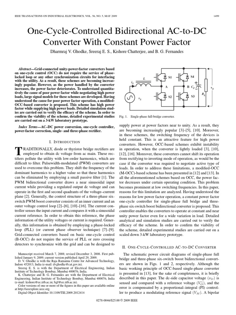 OneCycleControlled Bidirectional ACtoDC Converter With Constant