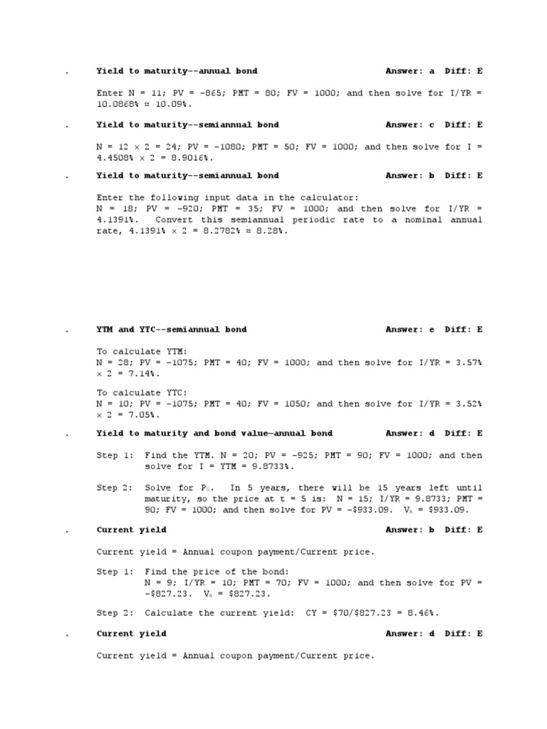 Yield To Maturity Answer Key Yield Finance Bonds Finance