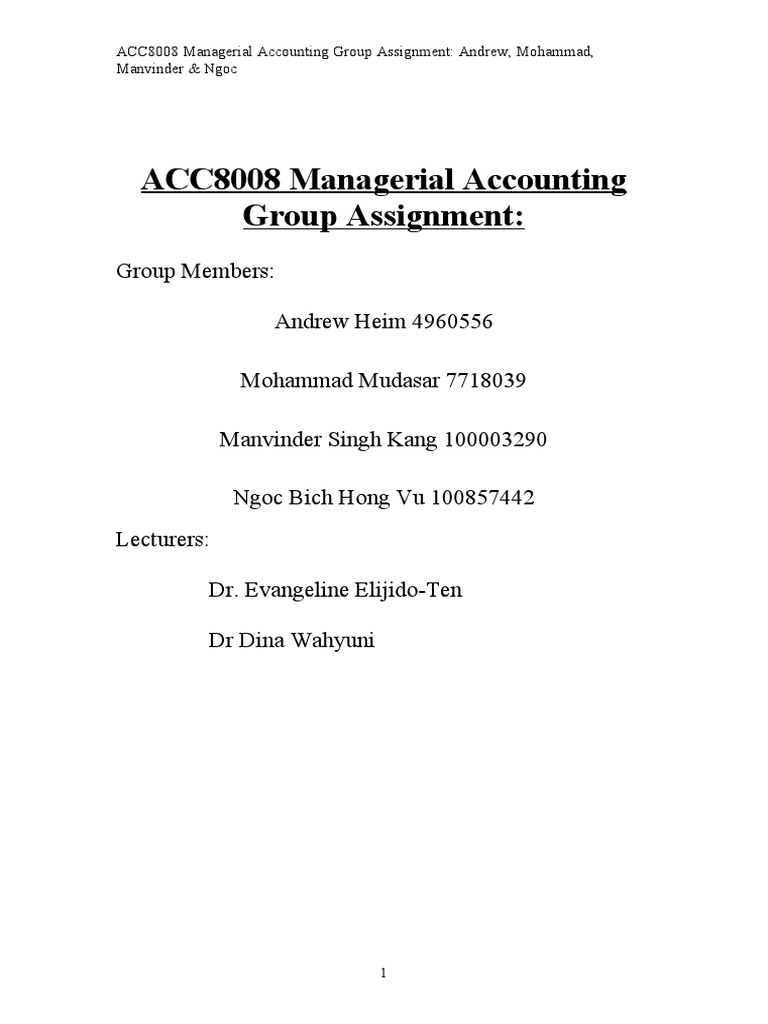 ACC8008 Managerial Accounting Group Assignment | PDF | Motivation ...