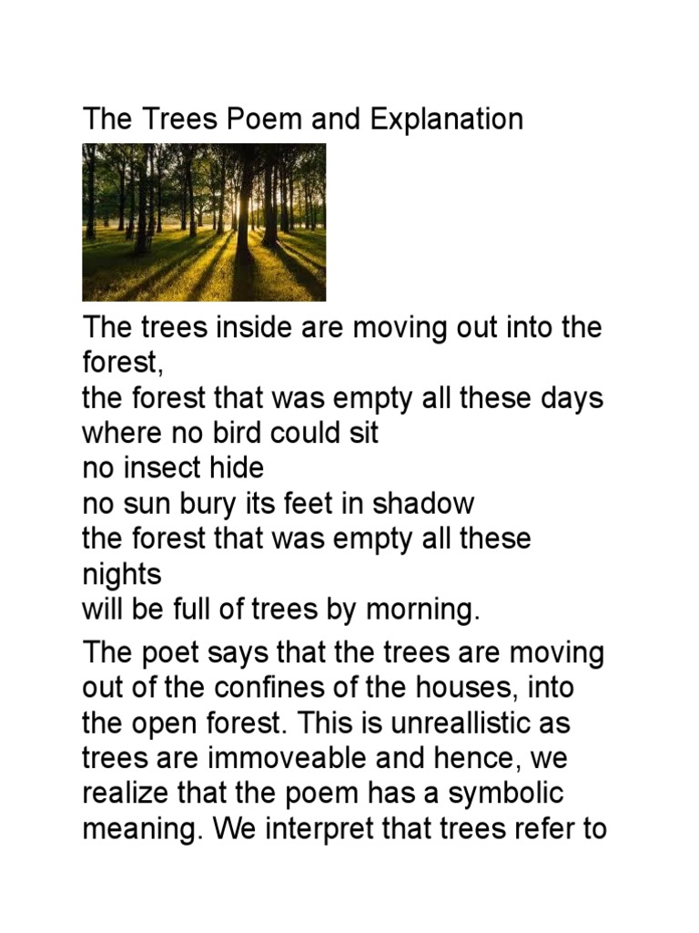 The Trees Poem and Explanation PDF Poetry Trees